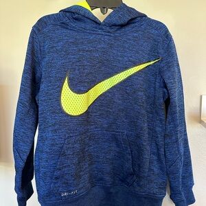 Nike Dri-FIT Blue Hoodie with Vibrant Yellow Logo